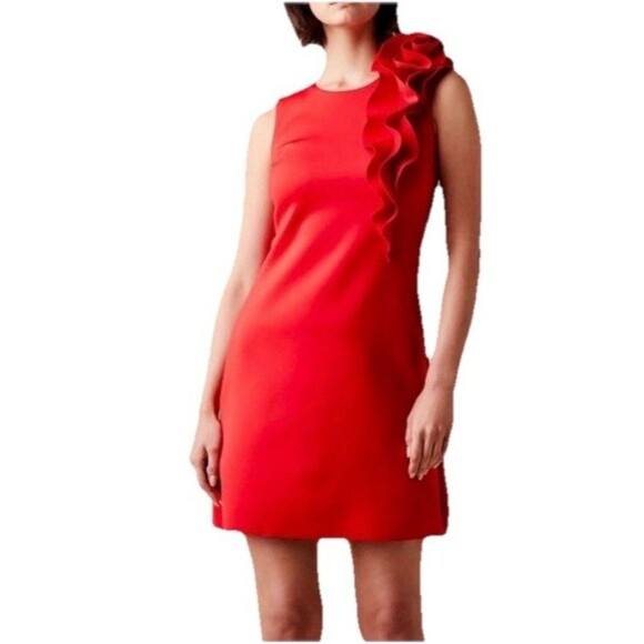 Jason Wu Ruffle Shoulder A-line Dress Red Size Large - Picture 1 of 8